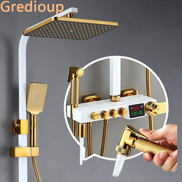 

bathroom thermostatic shower set cold smart digital system wall mount square spray spa rainfall bath faucet luxury sets