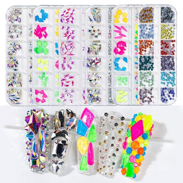 

nail art decorations 12 shape glass rhinestones mixed flat-back crystal rhinestone in 1case &*, Silver;gold