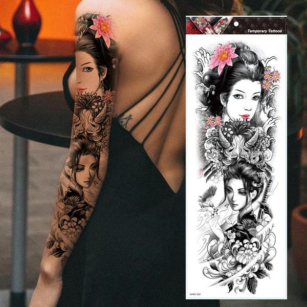

temporary tattoos full sleeve arm tattoo realistic samurci girl, unicron, mens, womens