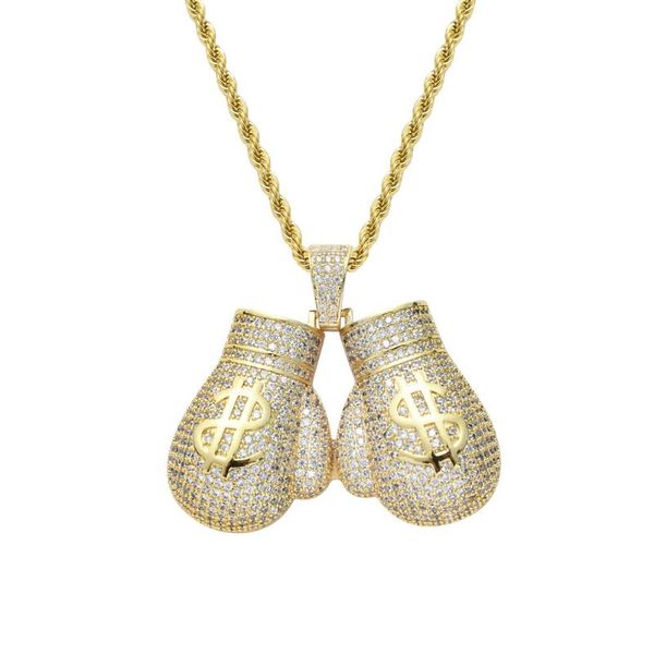 

pendant necklaces iced out chain boxing gloves men's gold silver color necklace bling zirconia simulated diamond hip hop jewelry gifts