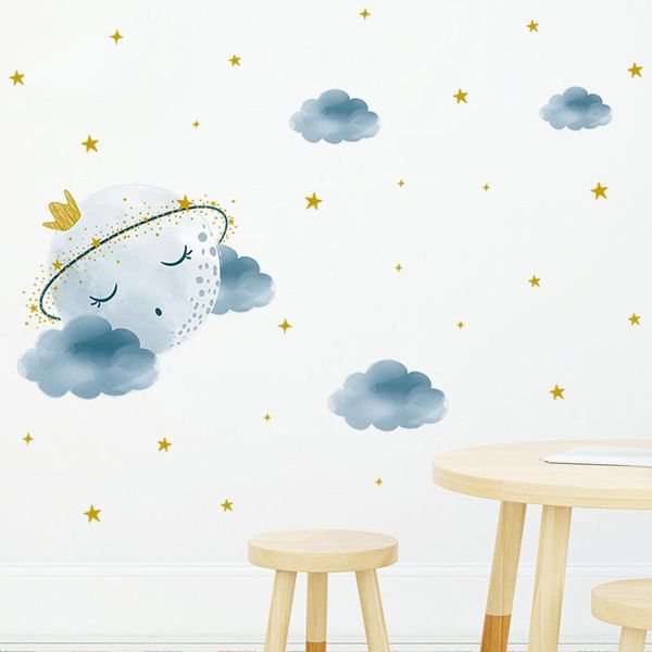 Adesivi murali Sleeping Crown Moon For Boys Girls Bedroom Bambini Room Decor Decorazioni per bambini Decorazione per bambini Asilo nido