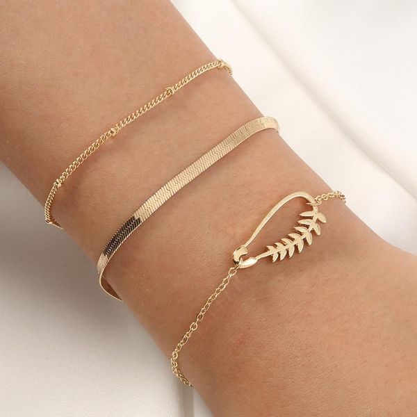 

link, chain accessories simple leaf bracelet set, Black