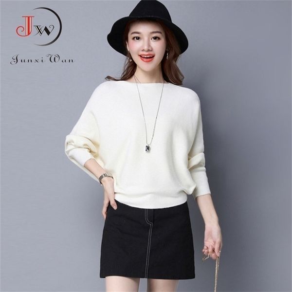 

pull femme autumn winter women sweater batwing sleeve jersey mujer oversized jumper slash neck women's knitted sweaters coat 211217, White;black