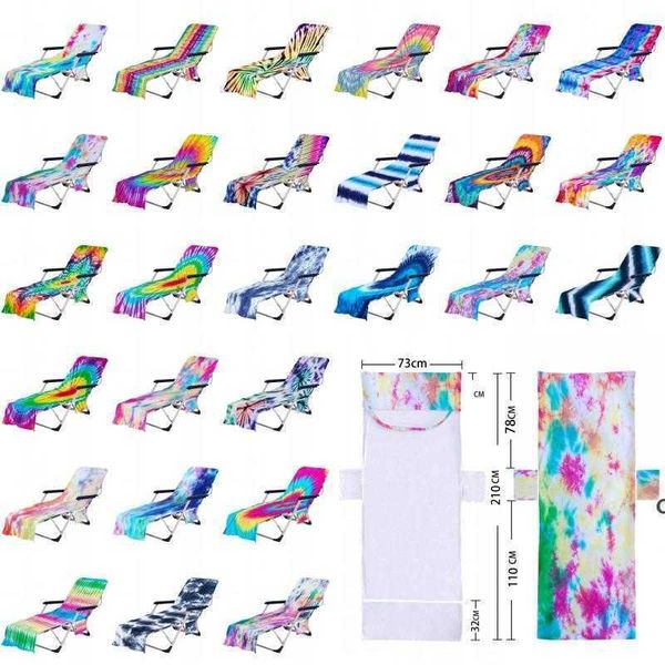 Tie Dye Beach Cadeira Capa Com Bolso Lado Colorido Chaise Lounge Toalha Capas para Sun Lounger Piscina Sunbathing Garden Daw27