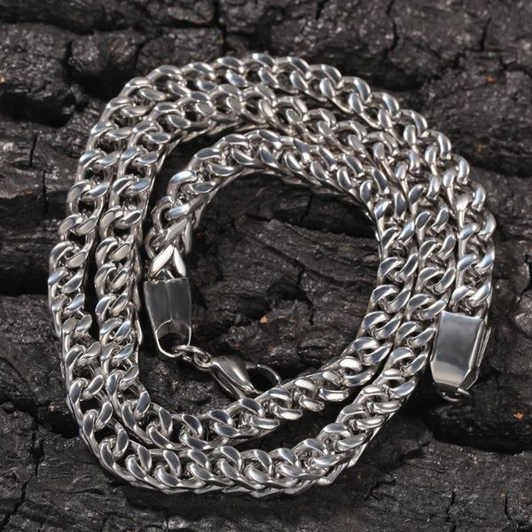 

fashion gold-plated stainless steel men's long & choker necklace curb rock hip hop punk rapper cuban link chain jewelry chains, Silver