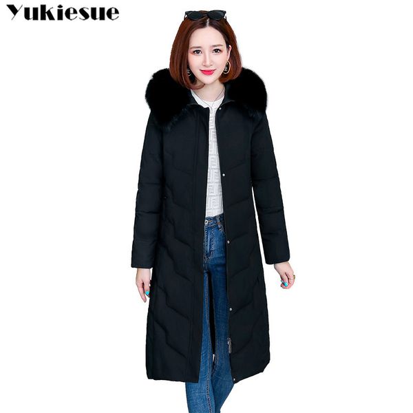 

women's down jacket long jacket female coat warm winter jacket hooded with fur collar down parka mujer plus size woman parkas 210519, Black
