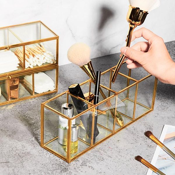 

luxury clear glass makeup box cosmetic storage brushes organizer pencil lipstick holder tools case boxes & bins