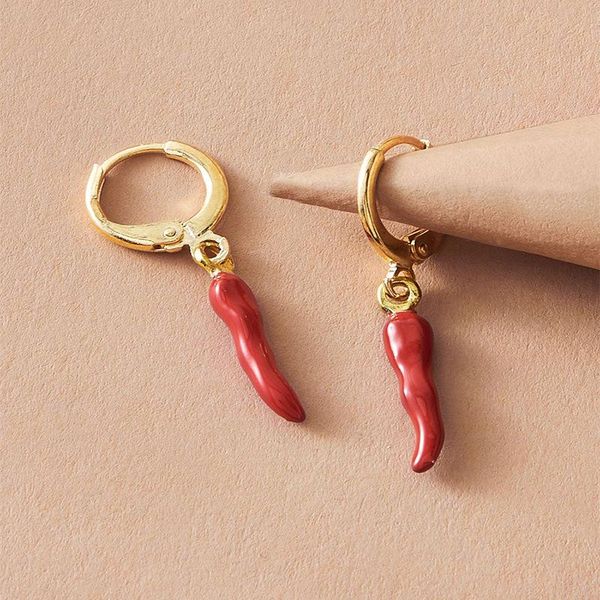 

dangle & chandelier gold filled red enamel hoop earring 2021 wedding gift little chili pepper charming delicate women fashion jewelry, Silver