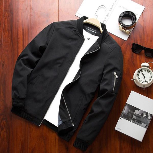

windbreaker bomber outwear jacket long men clothing male baseball sleeve slim zipper jackets thin brand men's fur & faux, Black