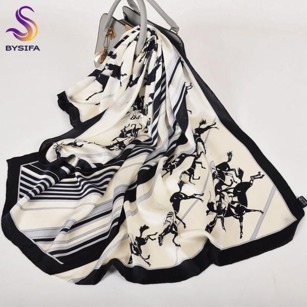 

scarves bysifa| natural pure silk square hijabs female black white striped horse design wraps shawls spring scarf headscarf, Blue;gray