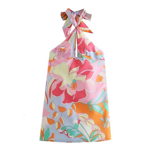 

autumn fashion hanging neck butterfly knot printed flower back dress female, Black;gray