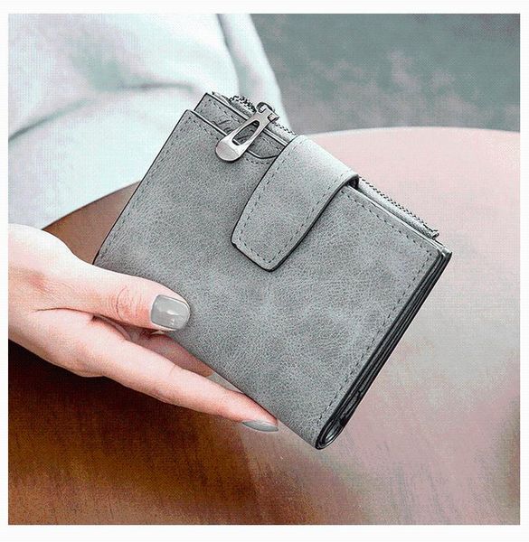 

wallets korean version of the buckle student retro matte multi-card zipper wallet card holder ladies short coin purse clutch, Red;black
