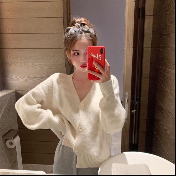

spring autumn v neck womens sweaters long sleeve short knitted jacket white black cardigan warm plus size jumper