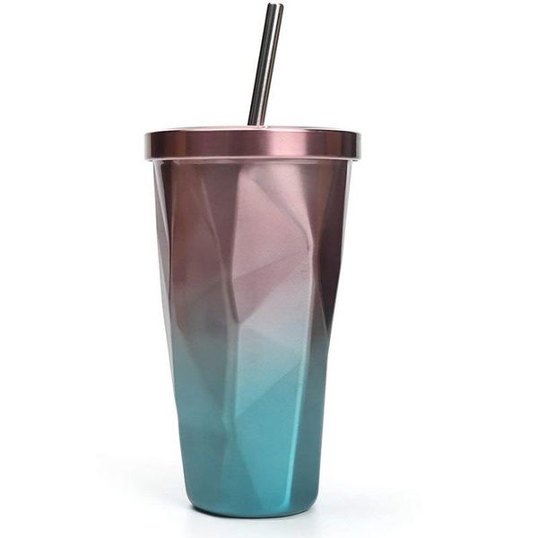 

water bottles howtelee creative 304 stainless steel double-decker coffee straw cup 500ml diamond car outdoor drink cups ss tumbler