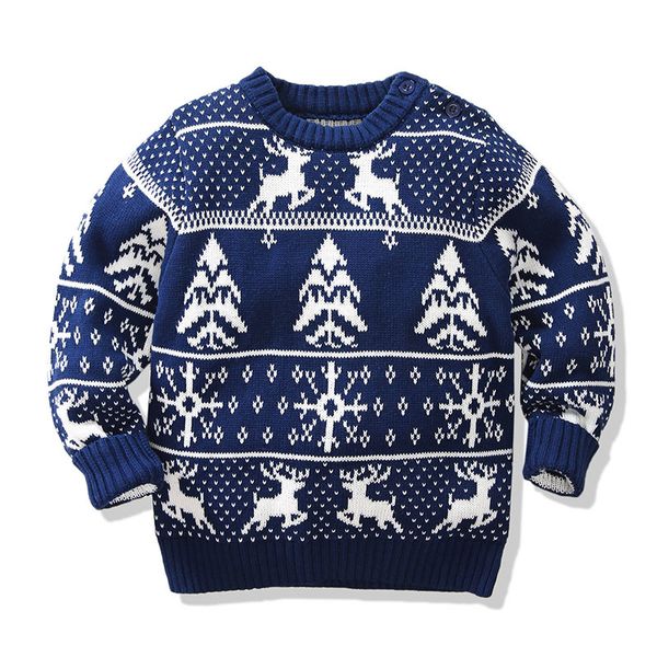 

christmas elk snowflake baby long sleeve knit sweater autumn kids girls boy pullover sweaters children's clothes, Blue