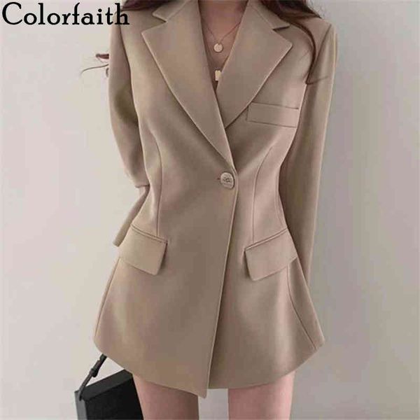 

colorfaith new autumn winter women's blazers oversize casual buttons pockets jackets notched vintage wild lady jk6020 210413, White;black