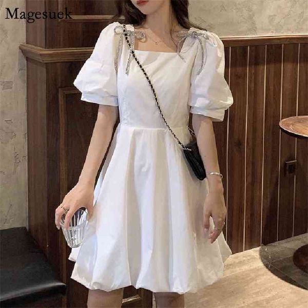 Verão Branco Mini Vestido Mulheres Spruff Manga Estilo Coreano Chiffon Senhoras Kawaii Elegante Partido Vintage ES 14556 210512