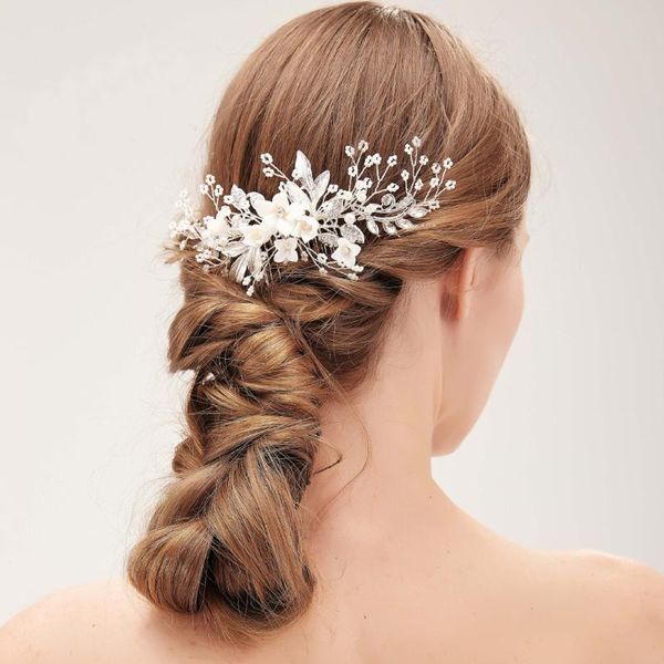 

hair clips & barrettes flower bride comb wedding accessories rhinestone pearl women head jewelry ornament tiaras, Golden;silver