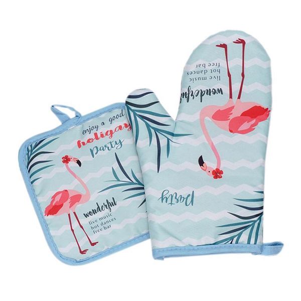 

oven mitts flamingo pattern microwave gloves insulated pad cotton high temperature resistant pot holder kitchen cooking tool