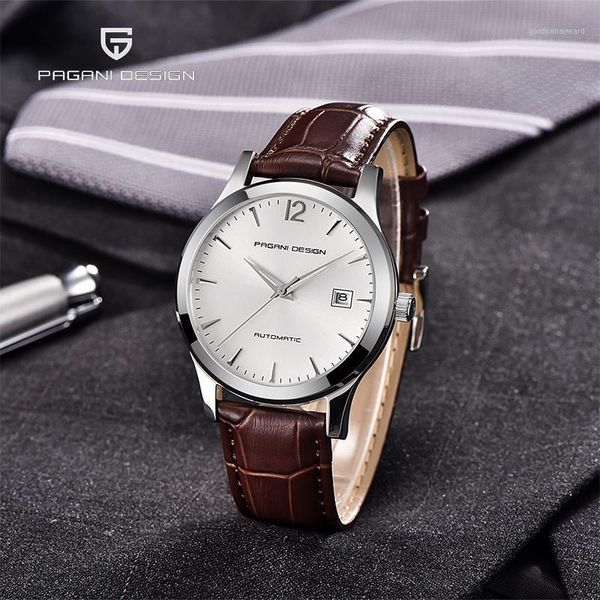 

wristwatches 2021 design pagani brand fashion simple men' mechanical watch waterproof leather automatic date monteham, Slivery;brown