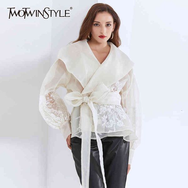 

print mesh for female blouse shirts lapel collar lace up bowknot women's vintage shirt fashion fall 210524, White