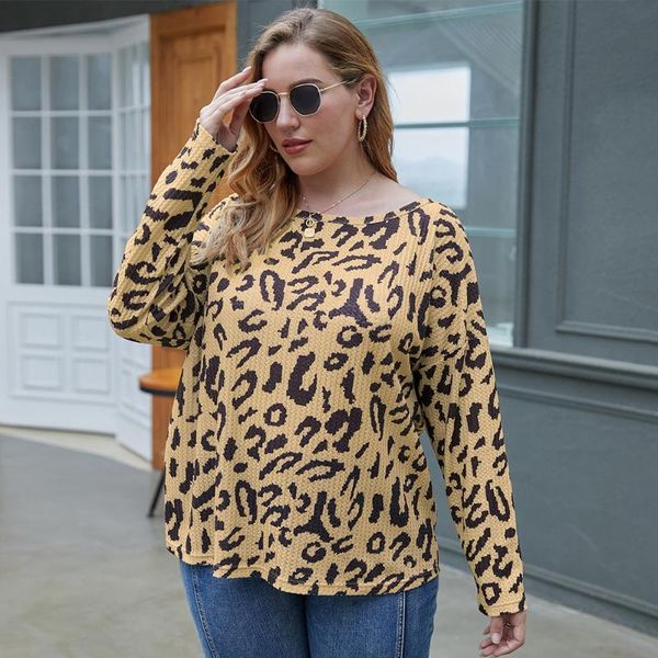 

women's blouses & shirts xl-4xl 2021 extra large leopard print comfortable fashion loose o-neck t-shirt plus size clothing vintage long, White