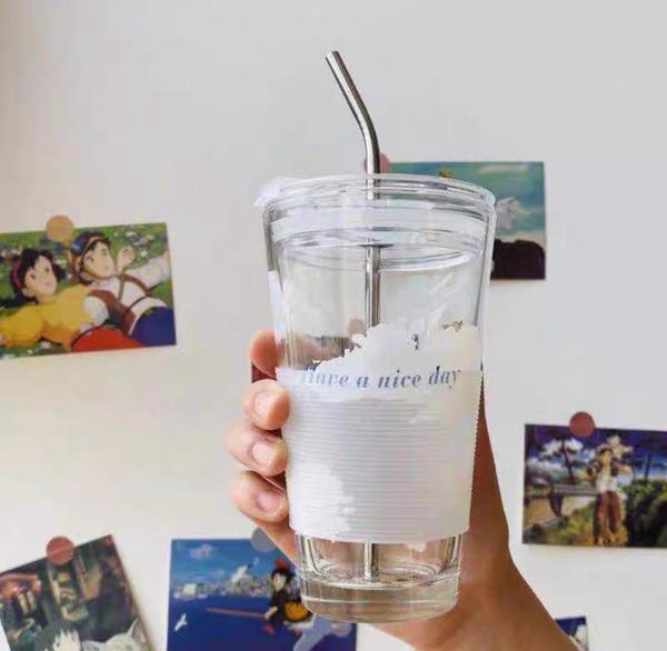 

wine glasses 450ml glass with straw online celebrity water cup children summer ins wind large capacity milk tea office coffee