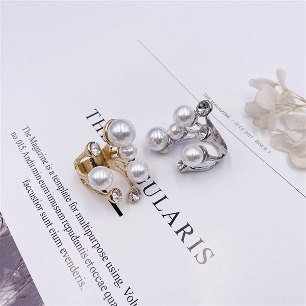 

bhg nina exaggerated geometric openingstone diamond band rings pearl irregular net red cold wind pearl ring, Silver