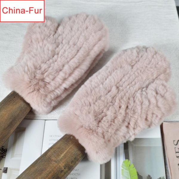 

five fingers gloves women 100% genuine knitted rex fur mittens winter girl warm soft real lovers elastic, Blue;gray