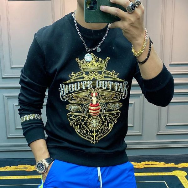 

men's hoodies & sweatshirts autumn heavy industry embroidery bee sequin sweatshirt men fashion brand trend high-end luxury long sleeve, Black