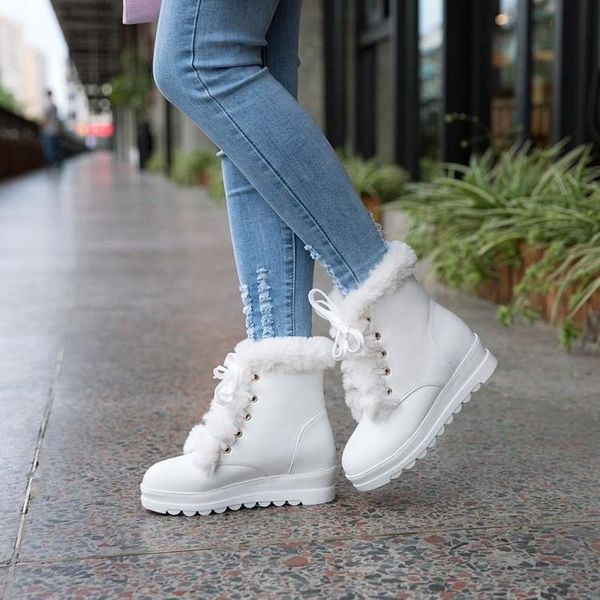 

boots 2021 big size 33-43 female winter ankle warm fur platform women height increasing thick plush shoes woman, Black