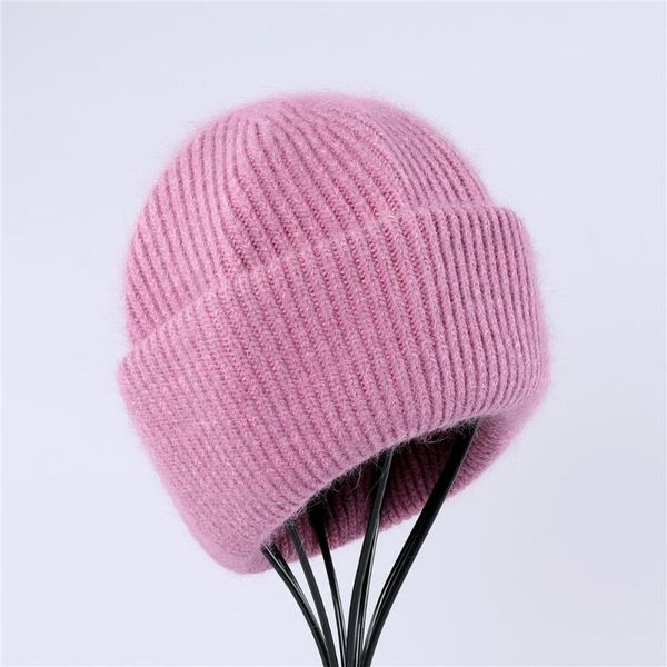 Beanie / Chapéu de Crânio Chapéu de Inverno para Mulheres Cashmere Feijão De Malha Grosso Grosso Meninas Quentes de Lã Angora Feminino Beanie Bone