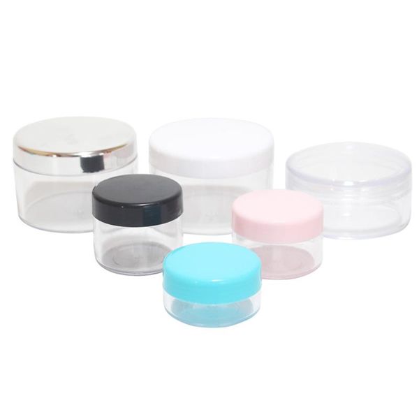 

10pcs empty cream jar clear bottle containers 30g 50g black cap jars plastic packaging pot for cosmetics refillable tin box storage bottles