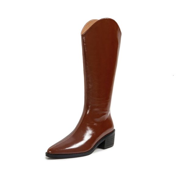 

asumer knee high women's genuine leather shoes pointed of the foot zip autumn cowboy western boots, Black
