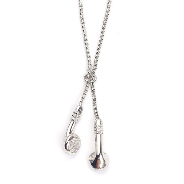 

pendant necklaces hip hop fashion music earphone neck chain clavicle metal for women men sweater clothing accessories necklace, Silver