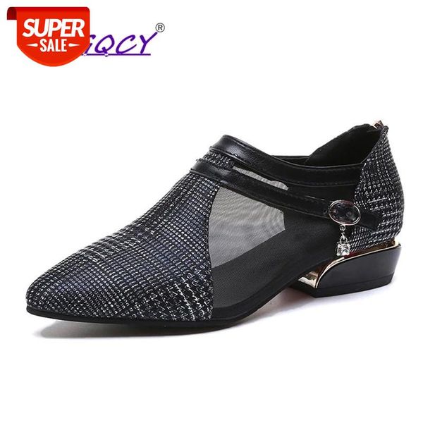 

breathable mesh pumps women shoes new spring autumn elegant rhinestone square heel female gingham zipper #cv4o, Black