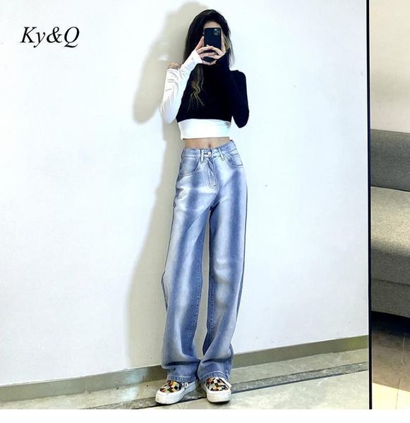 

woman jeans high waist wide leg denim clothing gradients blue streetwear vintage quality fashion harajuku straight pants