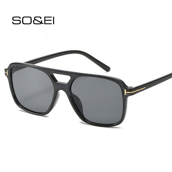 

designer sunglasses so&ei fashion square double bridges women brand retro clear candy color eyewear shades uv400 men sun glasses, White;black