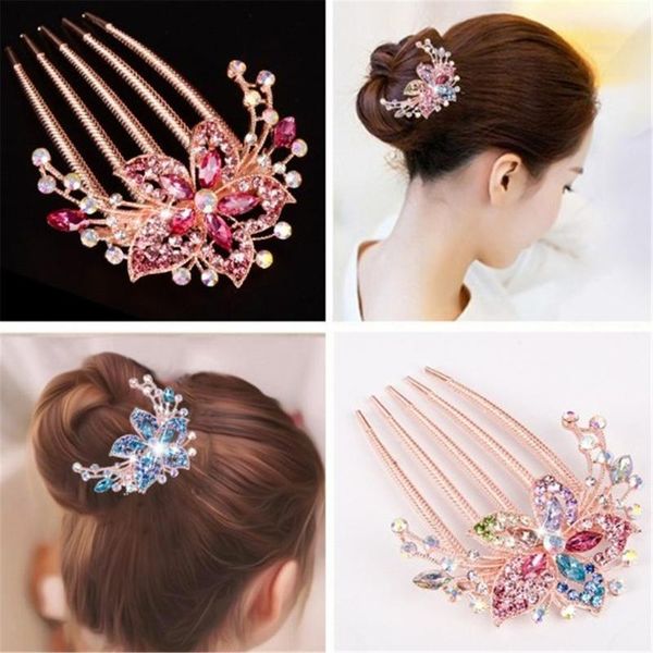 

women rhinestone crystal wedding flower hair comb clip hairpin bridal jewellery party favor