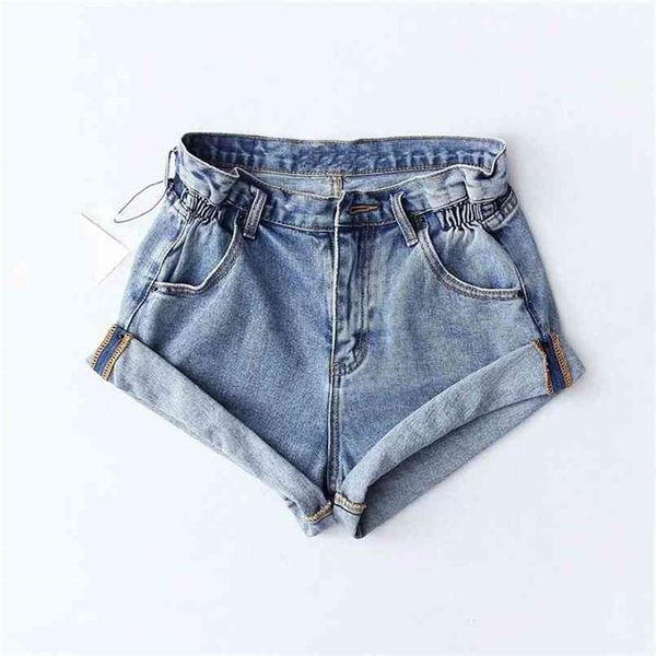 

summer women pleat curling shorts denim female casual high waist split hem for 210508, White;black
