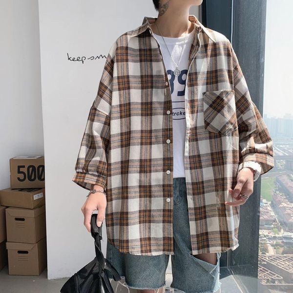 

summer shirt men's thin section casual large korean version loose short-sleeved plaid khaki promotion shirts, White;black