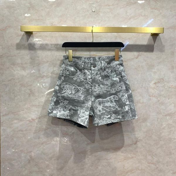 

women's shorts jungle ink paint print denim for women 3d cut high waist slim gray lady autumn 2021, White;black