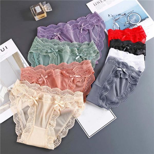 

women's panties /l women lace traceless low waist solid color briefs transparent breathable female underwear, Black;pink