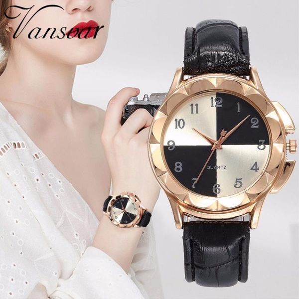 

vansvar watches women leather band elegant women's watch ladies flower quartz female clock gift wristwatches, Slivery;brown
