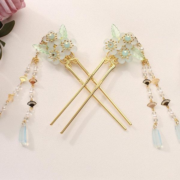 

hair clips & barrettes u-shaped hairpin exquisite classic chinese style flower long tassel clip golden sticks vintage clasp lady jewelry, Golden;silver