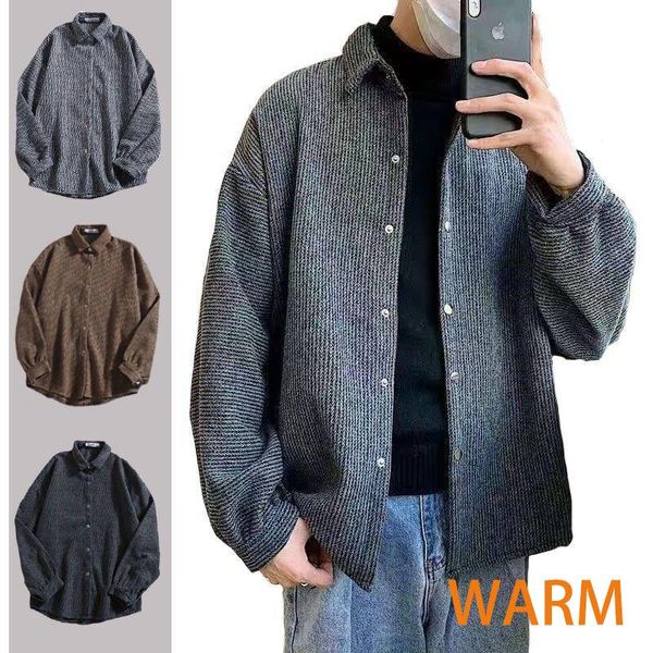 

men's casual shirts winter shirt men warm fashion retro solid color loose long-sleeved woolen fabric -2xl, White;black