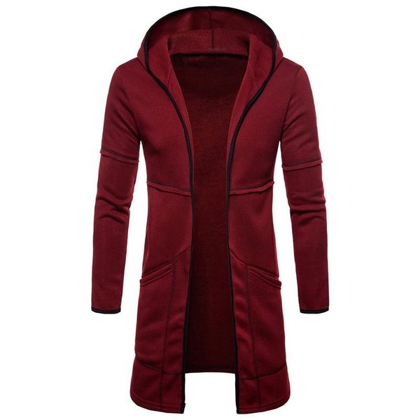 

men's trench coats 2021 fashion solid color warm knee length hooeed fleece lining coat slim fit winter, Tan;black