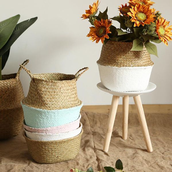 

storage baskets toys flower-pot hanging panier seagrass wicker basket flower pot folding dirty