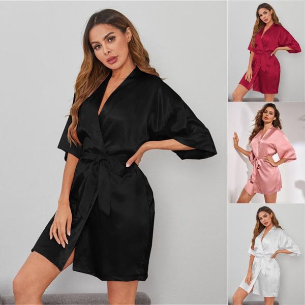 

women's sleepwear short rayon robe kimono bathrobe gown female intimate lingerie nightgown black lounge sleep wear nightdress home clot, Black;red