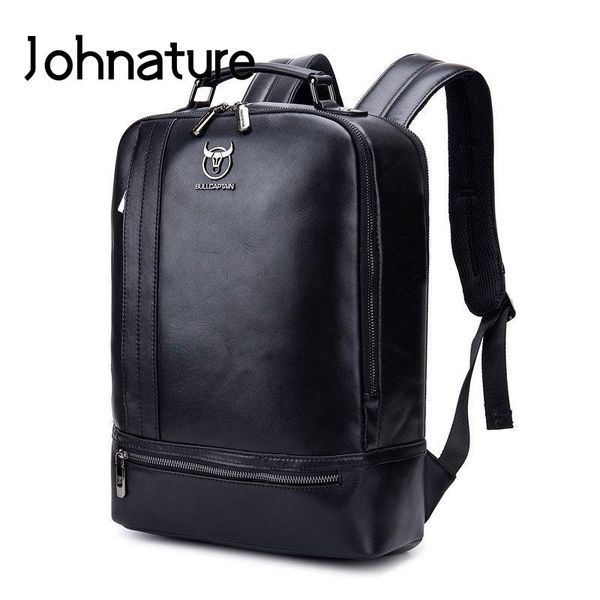 

backpack johnature genuine leather man luxury 2021 large capacity leisure computer lapcowhide men travel bags